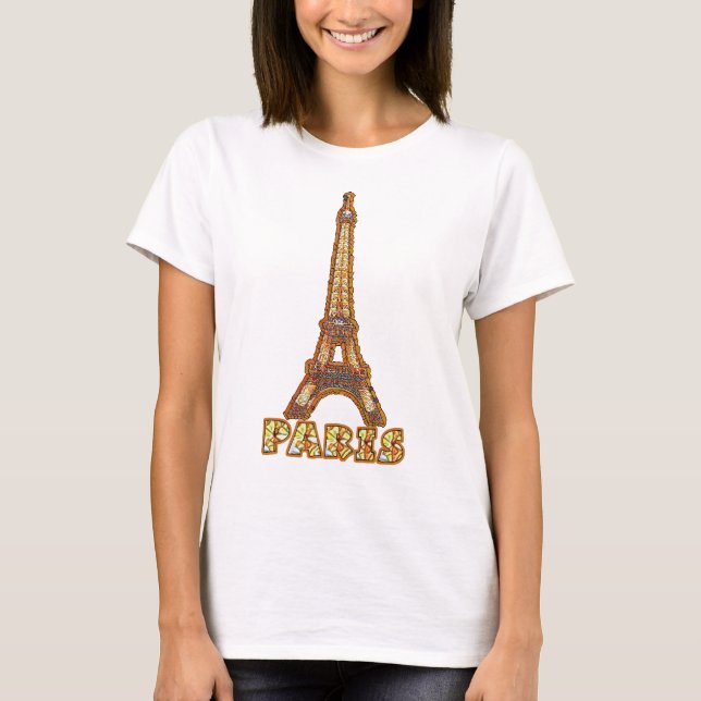 EIFFEL TORN-PARIS-glasaktigt T Shirt (Framsida)
