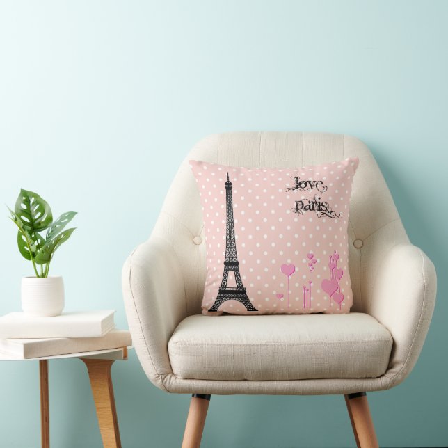 Eiffel Torn, Paris, Hearts, Polka dots, Rosa Kudde (Stol)