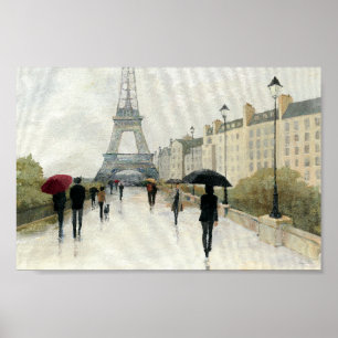 Eiffel torn Paris i regna Poster