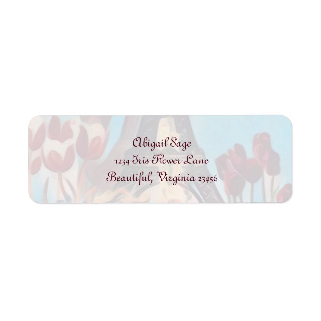 Eiffel Torn, Paris Iris, Tulips Flowers Adress Returadress Etikett (Framsidan)