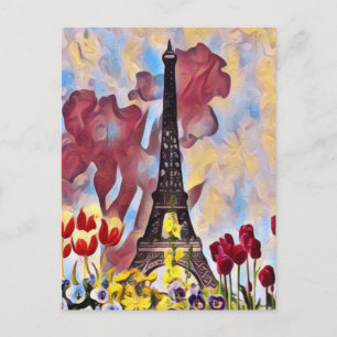 Eiffel Torn, Paris Iris, Tulips Vår blommor Vykort