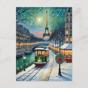 Eiffel Torn Paris Metro Winter Scene Vykort