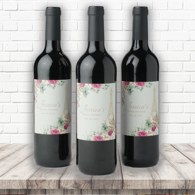 Eiffel Torn Paris Mint Grönt Möhippa Vinflaska Etikett (Skapare uppladdad)