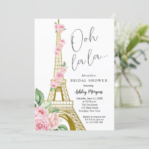 Eiffel Torn Paris Rosa Flowers Möhippa Inbjudningar