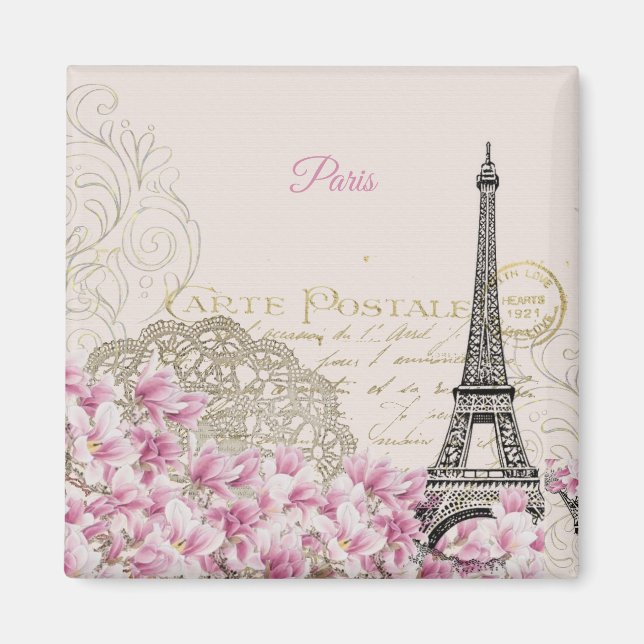 Eiffel Torn, Paris Rosa Magnolia Magnet (Framsidan)