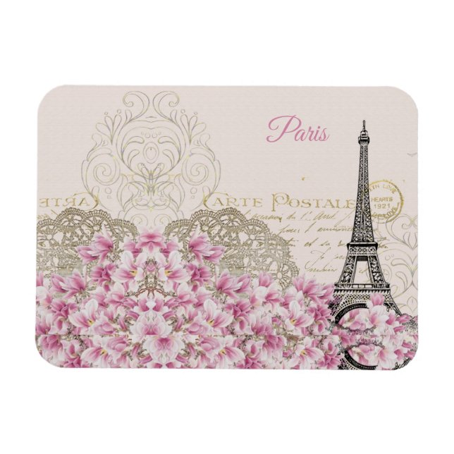 Eiffel Torn, Paris Rosa Magnolia Magnet (Horisontell)