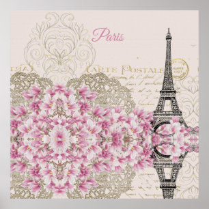 Eiffel Torn, Paris Rosa Magnolia Poster