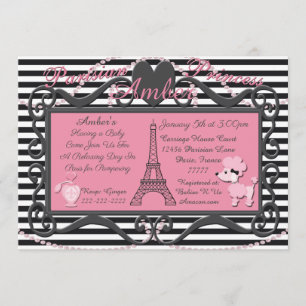 Eiffel Torn Paris Rosa Pudel Baby Shower Inbjudan