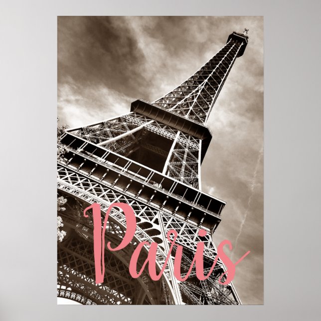 Eiffel Torn Paris Sepia Vintage Poster (Framsidan)