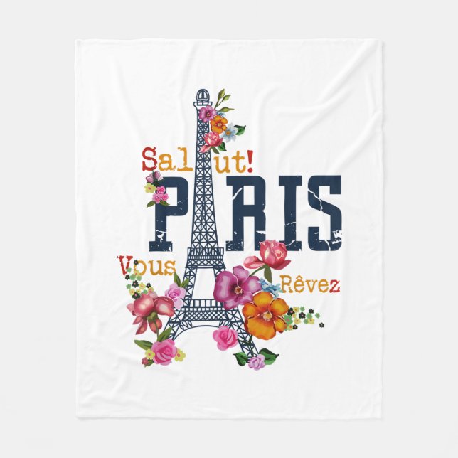Eiffel Torn Paris Shirt Salut Blommar Paris Fra Fleecefilt (Framsidan)