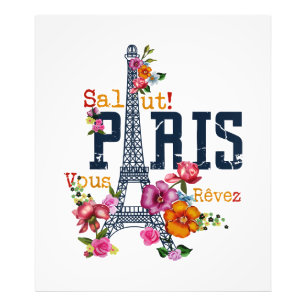 Eiffel Torn Paris Shirt Salut Blommar Paris Fra Fototryck