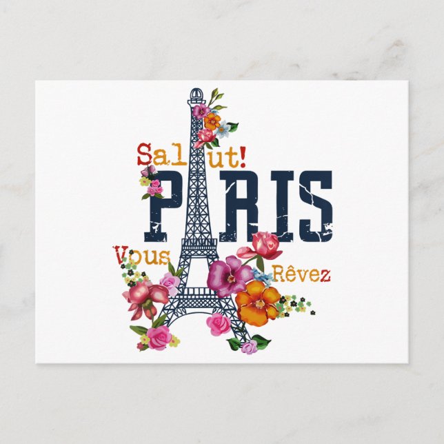 Eiffel Torn Paris Shirt Salut Blommar Paris Fra Helg Vykort (Framsida)