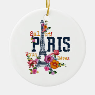 Eiffel Torn Paris Shirt Salut Blommar Paris Fra Julgransprydnad Keramik