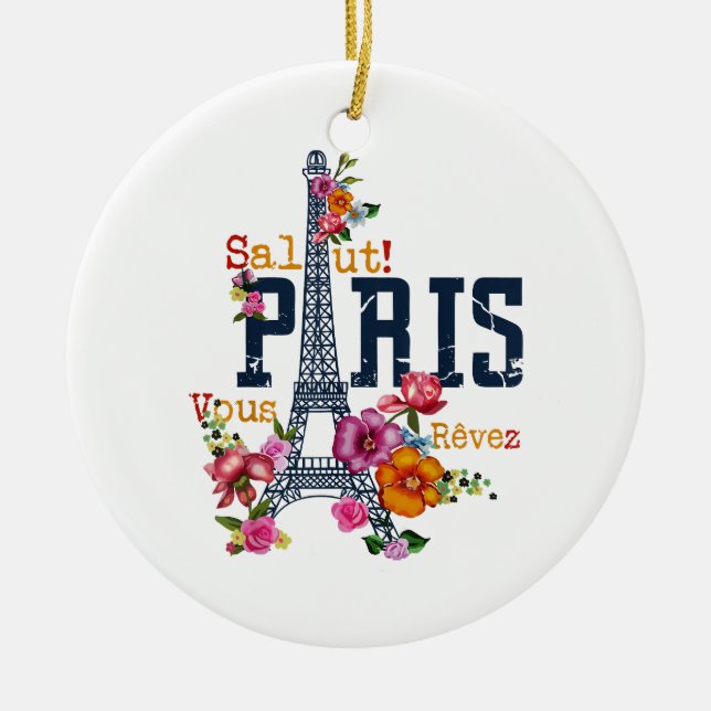 Eiffel Torn Paris Shirt Salut Blommar Paris Fra Julgransprydnad Keramik (Framsidan)