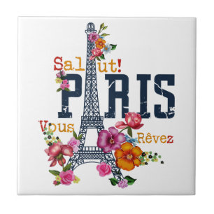 Eiffel Torn Paris Shirt Salut Blommar Paris Fra Kakelplatta