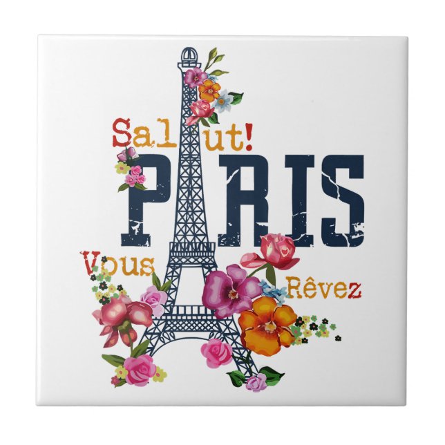Eiffel Torn Paris Shirt Salut Blommar Paris Fra Kakelplatta (Framsidan)