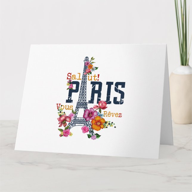 Eiffel Torn Paris Shirt Salut Blommar Paris Fra Kort (Framsida)
