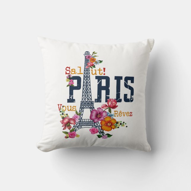 Eiffel Torn Paris Shirt Salut Blommar Paris Fra Kudde (Framsida)