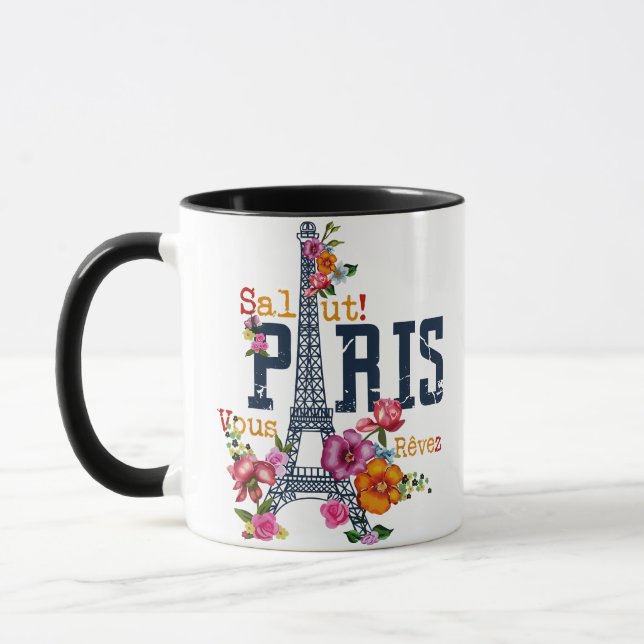 Eiffel Torn Paris Shirt Salut Blommar Paris Fra Mugg (Vänster)