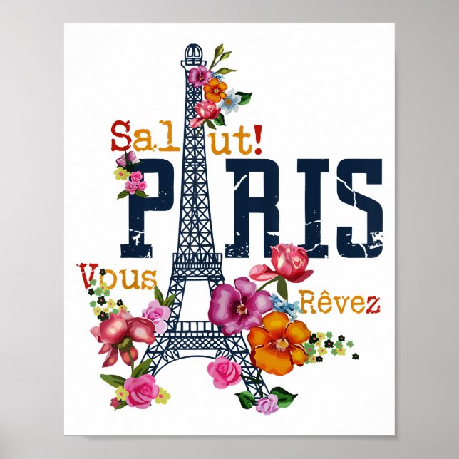 Eiffel Torn Paris Shirt Salut Blommar Paris Fra Poster (Framsidan)