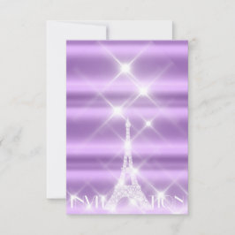 Eiffel Torn Paris Sparkly Stars Lila Diamond Inbjudningar
