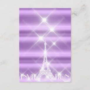 Eiffel Torn Paris Sparkly Stars Lila Diamond Inbjudningar