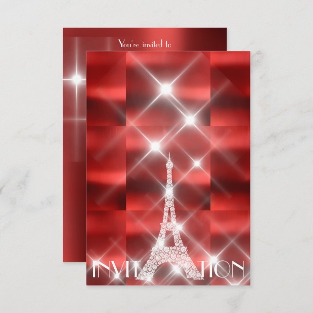 Eiffel Torn Paris Sparkly Stars Red Vin Diamond Inbjudningar (Fram/baksida)