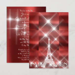 Eiffel Torn Paris Sparkly Stars Red Vin Diamond Inbjudningar