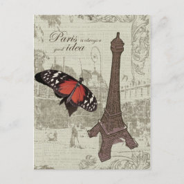 Eiffel torn, paris street och butterfly vykort