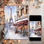 Eiffel Torn, Paris Street Watercolor jul, Paris Helgkort<br><div class="desc">Transport dina kära till de fantastiska gatorna i Paris med vårt "Eiffel Torn, Paris Street Watercolor jul-Helgdag Card". Det här vackert utformade kortet har en vattenfärgsscen som fångar romantik och charmen i Ljusets stad under festsäsongen. Ikonen Eiffel Torn ger skylten, omgiven av en kavaint parisisk gata i mjuka, festliga nyanser....</div>