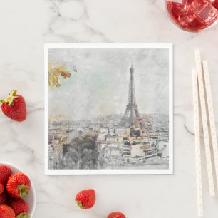 Eiffel Torn Paris Trasa Napkins - Romantic Frankri Pappersservett