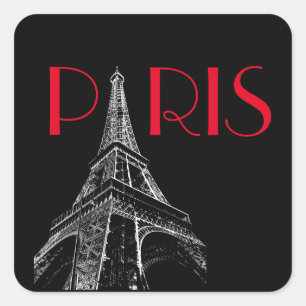 Eiffel Torn Paris Travel Black White Red Pop Art Fyrkantigt Klistermärke
