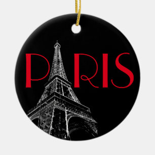 Eiffel Torn Paris Travel Black White Red Pop Art Julgransprydnad Keramik