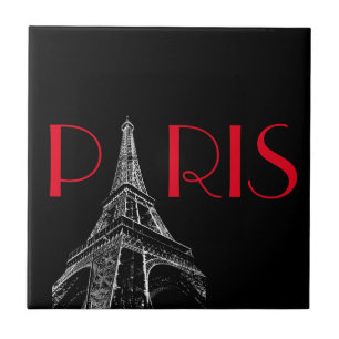 Eiffel Torn Paris Travel Black White Red Pop Art Kakelplatta