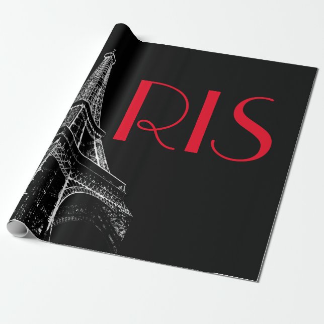 Eiffel Torn Paris Travel Black White Red Pop Art Presentpapper (Utrullad)