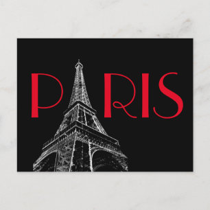 Eiffel Torn Paris Travel Black White Red Pop Art Vykort