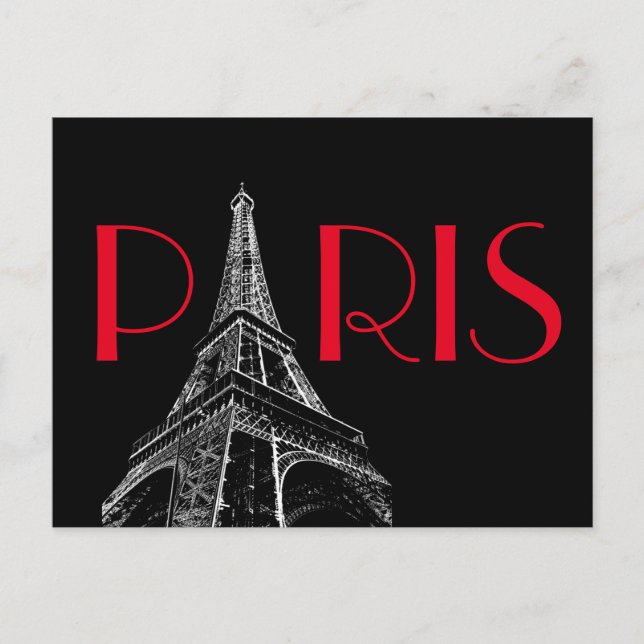 Eiffel Torn Paris Travel Black White Red Pop Art Vykort (Framsida)