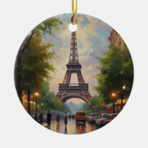 Eiffel Torn Paris Travel Vintage Retro Art Julgransprydnad Keramik