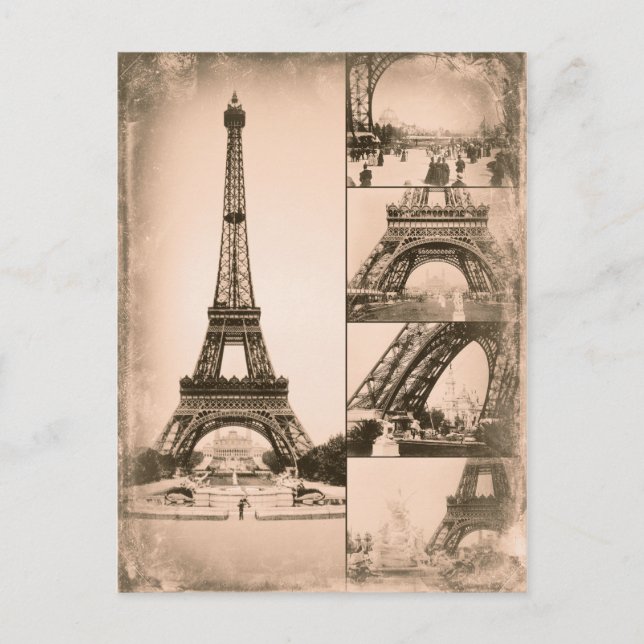 Eiffel Torn Paris Vintage Collage Vykort (Framsida)