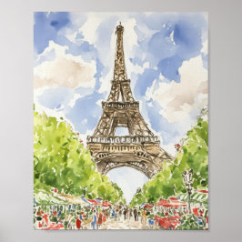 Eiffel Torn Paris Watercolor Art Skriv ut Poster