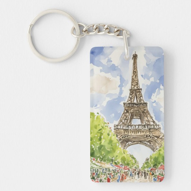 Eiffel Torn Paris Watercolor Keychain (Framsidan)