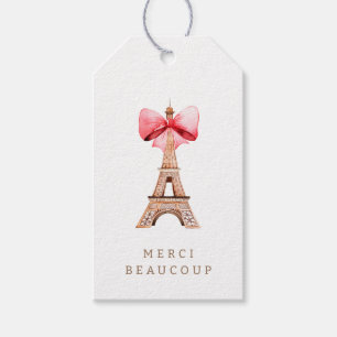 Eiffel Torn Paris Watercolor Merci Tack Presentetikett