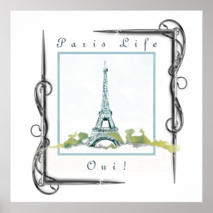 Eiffel Torn Paris Watercolor Victorian Gräns Poster