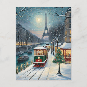Eiffel Torn Paris Winter Snö Scene Vykort