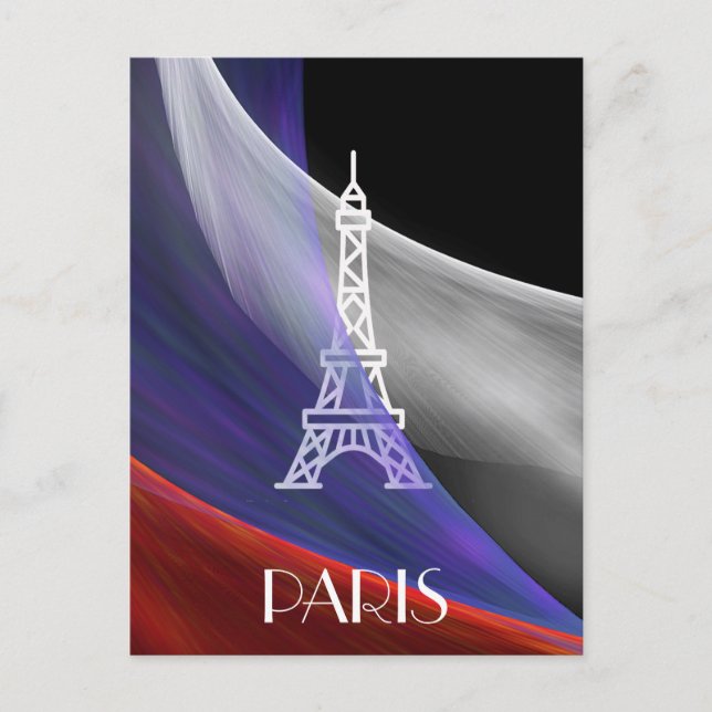Eiffel Torn Parisblått vitt flagga svart Vykort (Framsida)
