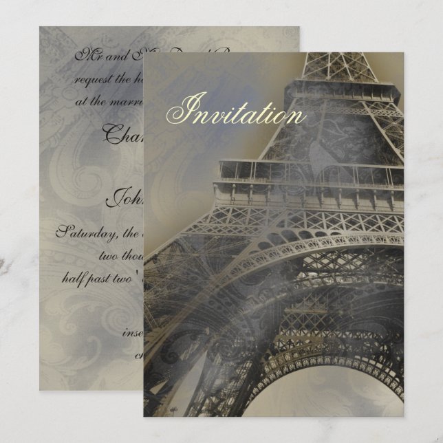 Eiffel torn Parisian fransk bröllopsinbjudan Inbjudningar (Fram/baksida)