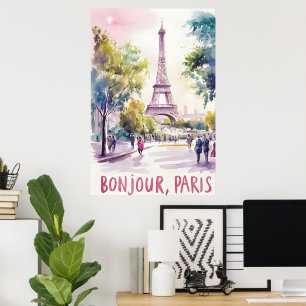 Eiffel Torn, parisisk vattenfärg Poster