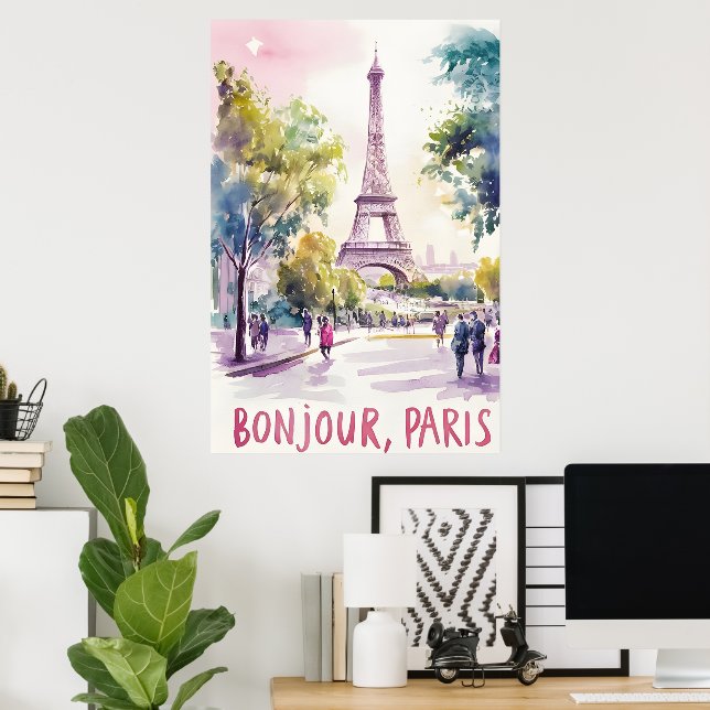 Eiffel Torn, parisisk vattenfärg Poster (Hemmakontoret)