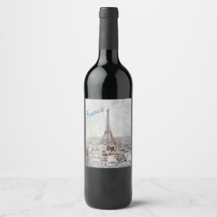 Eiffel Torn. Parismärket Frankrike Vin Vinflaska Etikett