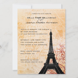 Eiffel Torn Peach Wedding bjudande Inbjudningar